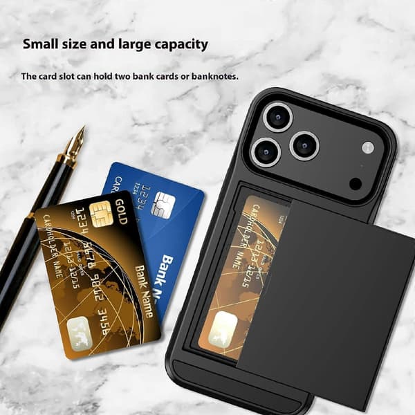 For iPhone 17 Pro Max-deksel med skyvekortholder PC + TPU-telefonbakdeksel