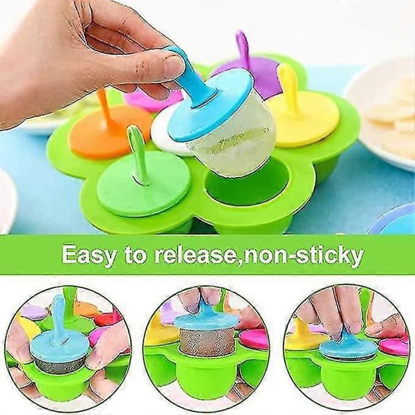 Silikonispinneformsett av silikonispinneform ispinneformer med fargerike plastpinner Non-stick isbitbrett DIY frossen iskrem P A