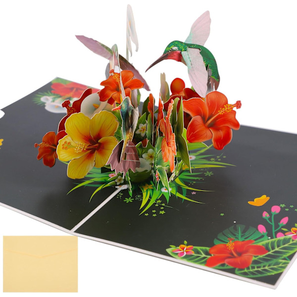 Hummingbird Pop Up-kort, 3D Kolibrier och Blommor Födelsedagskort, Födelsedagskort för Kvinnor, Mors Dag-kort, Alla Hjärtans Dag-kort för Mamma, Tack