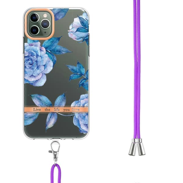 Til iPhone 11 Pro Max Flowers Series TPU telefoncover med snor