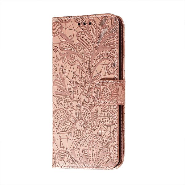 För Xiaomi Redmi Note 10 Pro Spetsblomma Läderfodral Roséguld