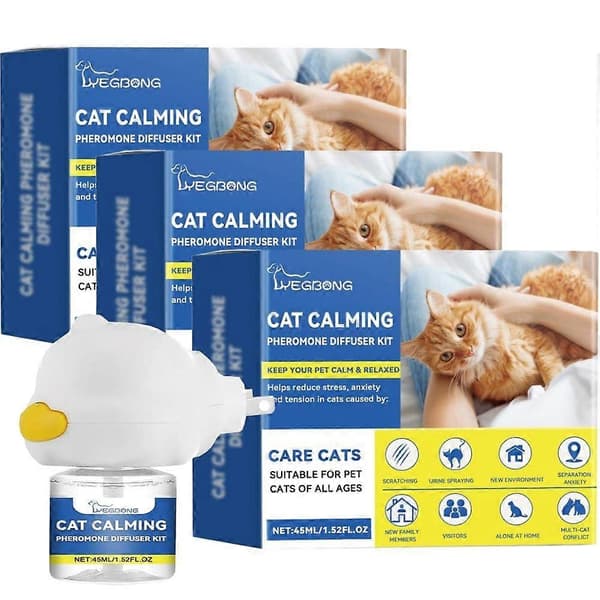 Kæledyrsferomoner Beroligende Diffuser 45 ml Genopfyldning Beroligende Diffuser Langvarig Feromon Plug-in Afslappende Beroligende Hjem Kat (3 stk.)