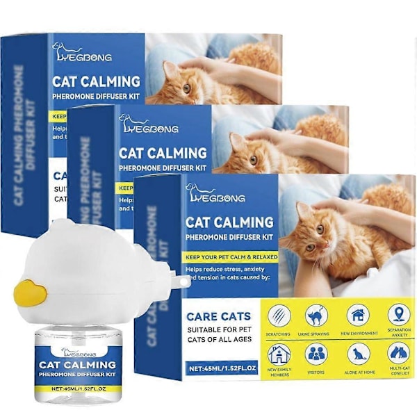 Kattferomoner Beroligende Diffuser 45ml Påfyll Beroligende Diffuser Langvarig Feromon Plug-in Avslappende Beroligende Hjem Katt (3 stk)
