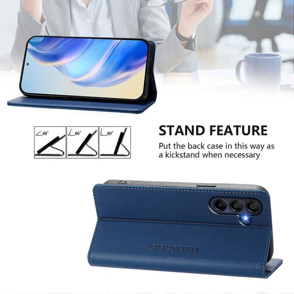 För Samsung Galaxy A26 5G Läderfodral RINACASIS RC01 Telefonfodral med RFID-blockerande Plånboksstativ (Mörkblå, Mörkblå)