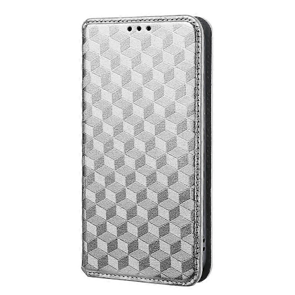 Cubic Grid Texture Flip Läderfodral för telefon (silver, för Sharp Basio Active3)