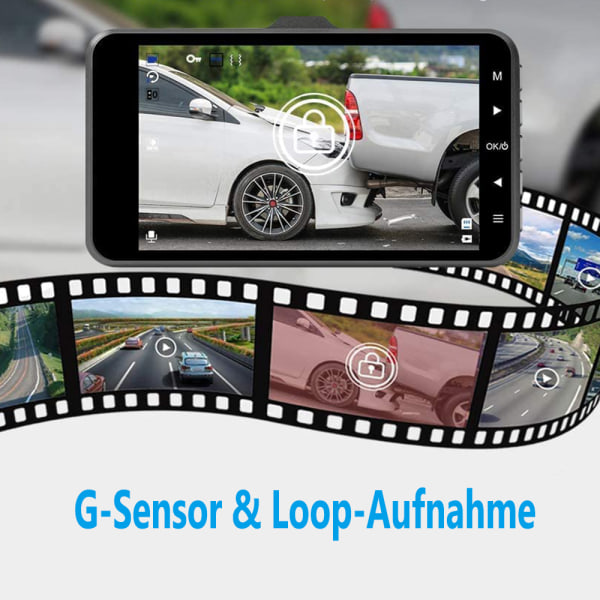 Abask Dashcam Bil främre och bakre bilkamera med 32 GB SD-kort, 4 tum Full HD 1080P, 170° vidvinkel, mörkerseende, G-sensor, WDR, loopinspelning,