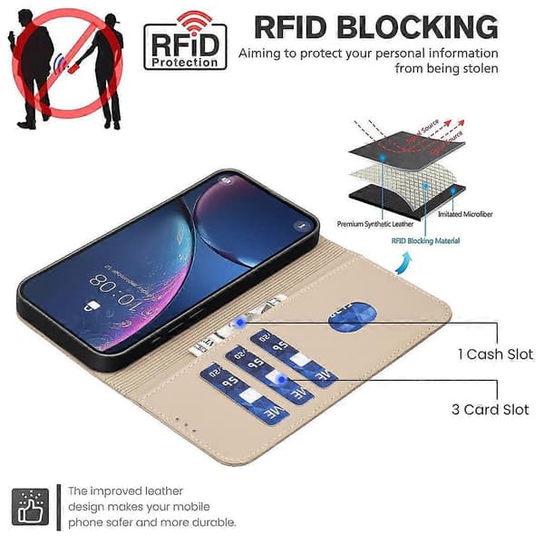Geometrisk mønster RFID læder telefoncover (beige, til Samsung Galaxy S22 5G)
