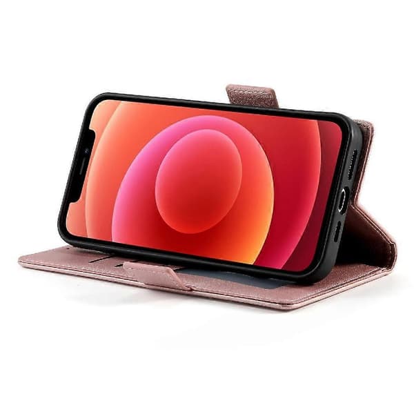 Flip-etui til iPhone 12, kortpladser, daglig brug, pung, forretning, flip-pink