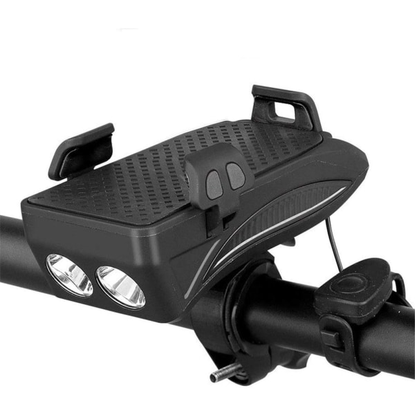 Cykelljustelefonhållare, 4 i 1 cykeltelefonhållare, LED-cykelstrålkastare, med horn, vattentät för 4-6,3 tums smartphone
