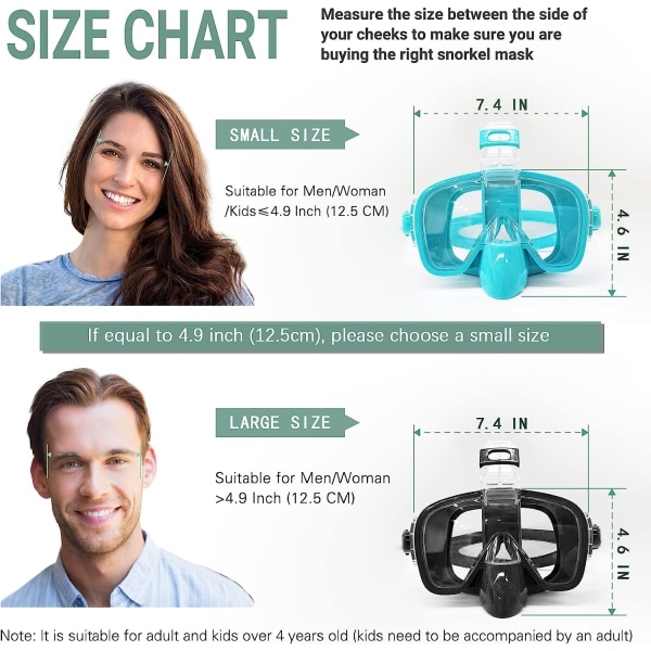 Snorklemaske, Snorkleutstyr for Voksne og Barn Lekkasjesikker