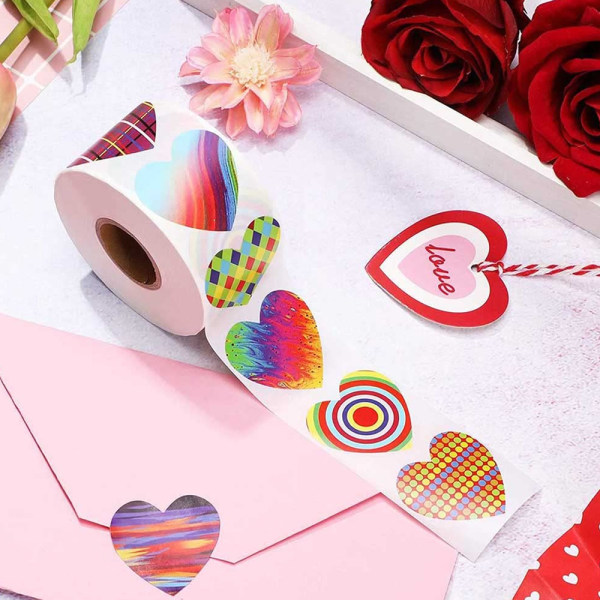Valentinsdag Hjerterull Stickers, 500 stk Funky Colorful