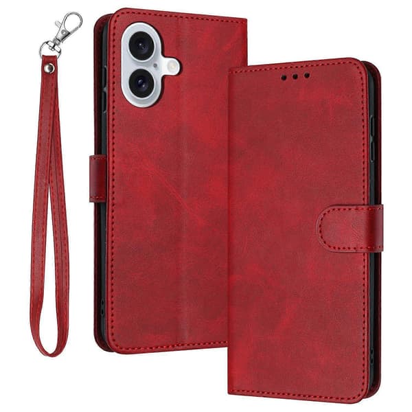 Til iPhone 16 Plus etui PU læder flip telefoncover kalvetekstur håndtaske