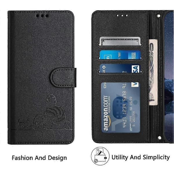 Fodral för VIVO V30E 5G Kortplatshållare Stödplatta Plånboksfodral Katt RFID Svart