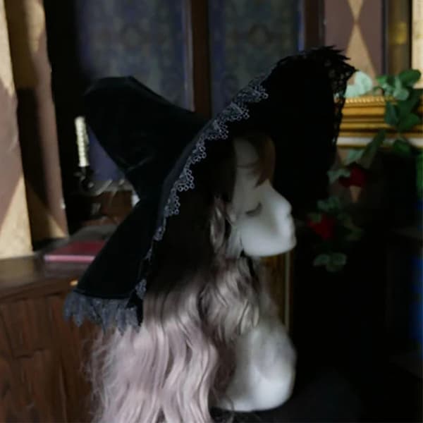 Halloween Heksehat Kvinder Halloween Kostume Tilbehør Sorte Heksehatte Kvindehatte Med Blondekant Til Halloweenfest Cosplay A