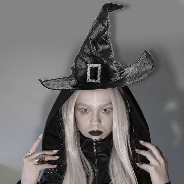 Sorte heksehatte Halloweenhatte til voksne børn Halloweenpynt Heksehatte til kvinder Halloweentilbehør A
