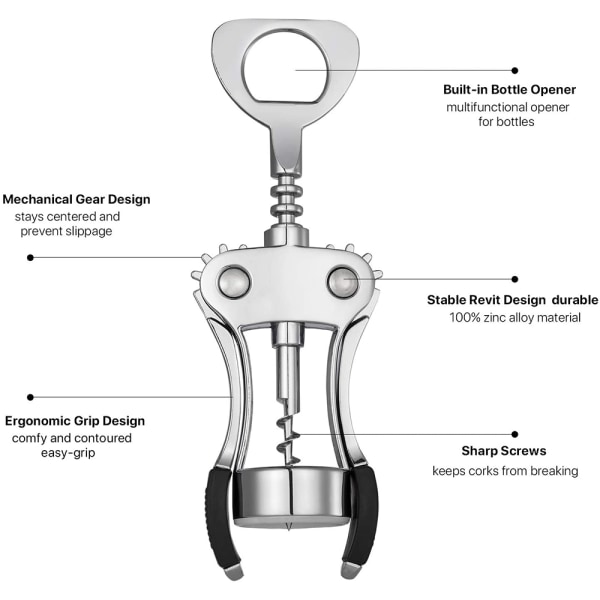 Rostfritt stål Wing Corkscrew Vinöppnare, Waiters Corkscrew