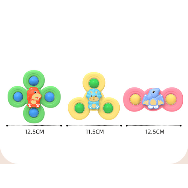 Paket med 3 sugkoppsnurrande topp leksaker, sugkopp roterande leksak med klocka, baby badleksak, sensorisk leksak baby, leksaker presenter för 1-3 år