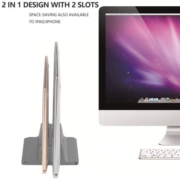 [Oppdatert Dock-versjon Vertikal Laptop Stativ, Dobbel Skrivebordsstativ Holder med Justerbar Dock (Opptil 17,3 tommer)