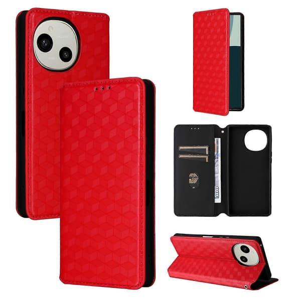 Cubic Grid Tekstur Flip Læder Telefoncover (Rød, Til Sharp Aquos R10 / R9)