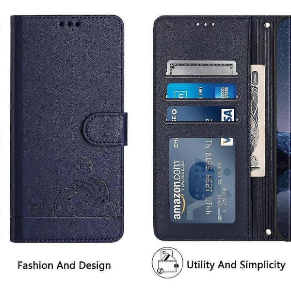 Fodral för Samsung Galaxy A71 5G Plånboksfodral med Kortfack Ställ Katt RFID Blå