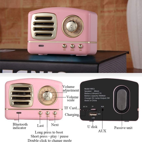 Bärbar Bluetooth Retro-högtalare Pink