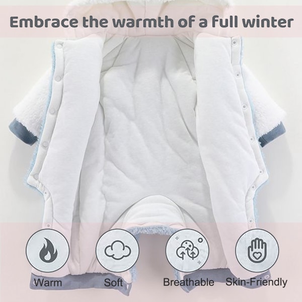 Baby Newborn Vinterdragt Footie Fleece Jumpsuit med hætte til I
