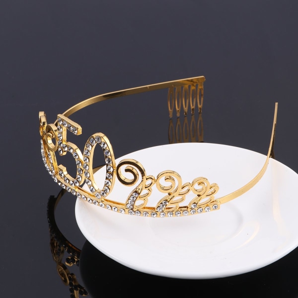 Guld Rhinestone 50-års fødselsdag tiara krone med kam, 50th
