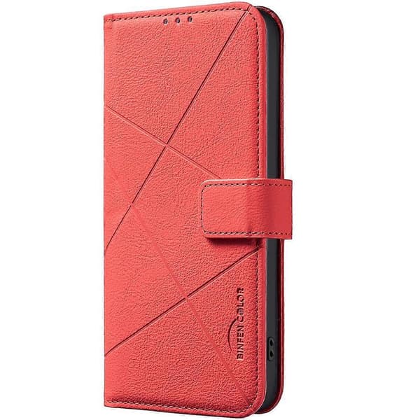 Geometrisk mønster RFID læder telefoncover (rød, til Samsung Galaxy S21 5G)