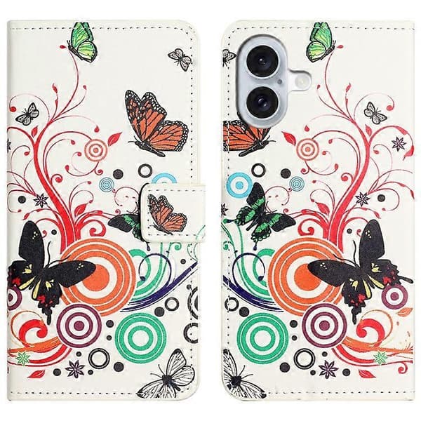 Kompatibel med iPhone 16 Plus Plånboksfodral Mönstertryck PU-läder Flip Telefonfodral Vit