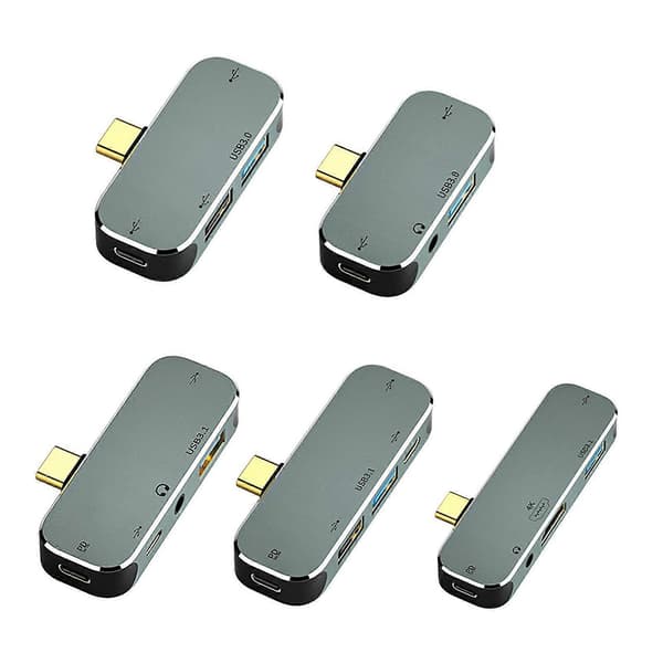 RYRA Multifunksjonell 6-i-1 Type-C Hub HDMI-kompatibel 3,55 mm Jack PD100W USB3.0/USB2.0/USB3.1