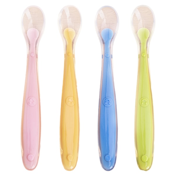 Baby Flickor Skedar, 4-Pack, Mjuka Silikonskedar Baby Träning