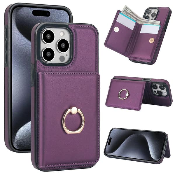 Fodral för iPhone 13 Mini Mörklila Kortplats Ring Plånbok Läder Nr7513 A