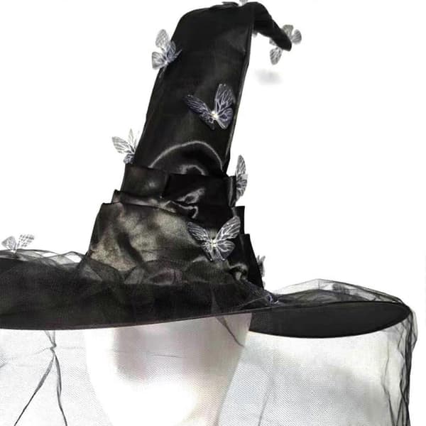Blød blonde heksehat sommerfugl Halloween hat sort damehat til Halloween fest kostume tilbehør sort A