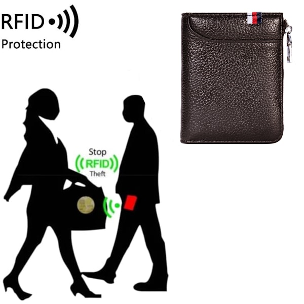 RFID-Blokerende Kreditkort Holder Ægte Læder Lille Kort Etui til Kvinder eller Mænd Harmonika Tegnebog med Lynlås