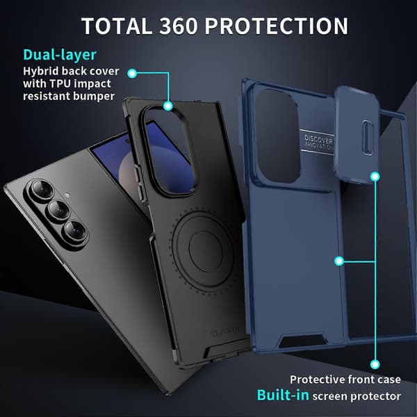 Skjutbart Camshield TPU + PC-telefonfodral Blå för Samsung Galaxy Z Flip7