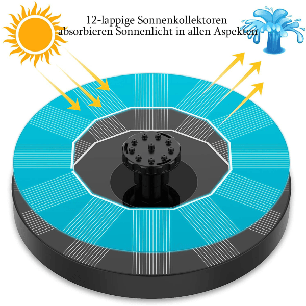 2,5W solcelledrevet fontenepumpe flytende fontene med 6 dyser