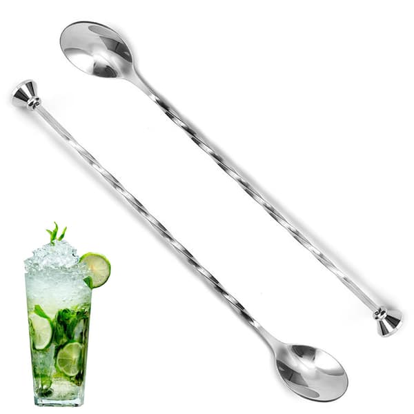 2-pack Barsked, 30 cm Cocktailblandningssked i rostfritt stål med muddlare, Bartender Rörsked