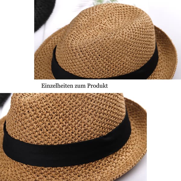 Strå Fedora Hatt för Män Kvinnor, Klassisk Panama Hatt med Andningsbart Innerfoder Bred Brätte Solskydd Trilby, Stilfull Hård Brätte Fedora för Utomhusbruk