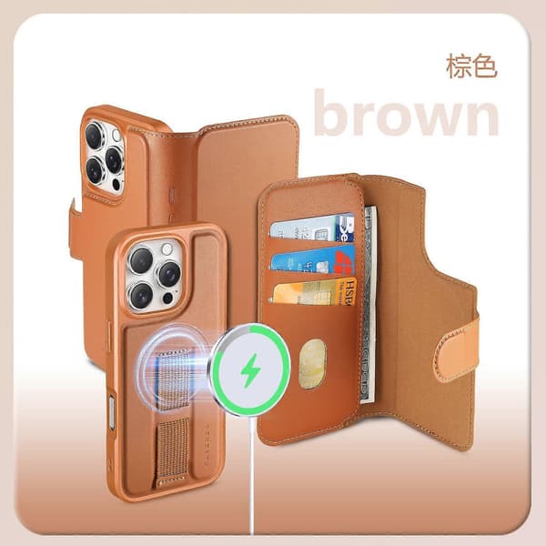 Fodral för iPhone 13 Pro Khakibrun Magnetisk Separat Kortplats Nr12363 A