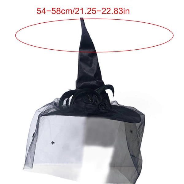 Halloween Dame Heksehat Bred Kant Spids Hat Fest Maskeradehat Med Edderkopper og Krøllet Tilbehør Sort A