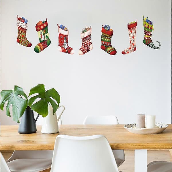 Jul Fönsterdekaler Julstrumpa Väggdekal Avtagbar Väggmålning