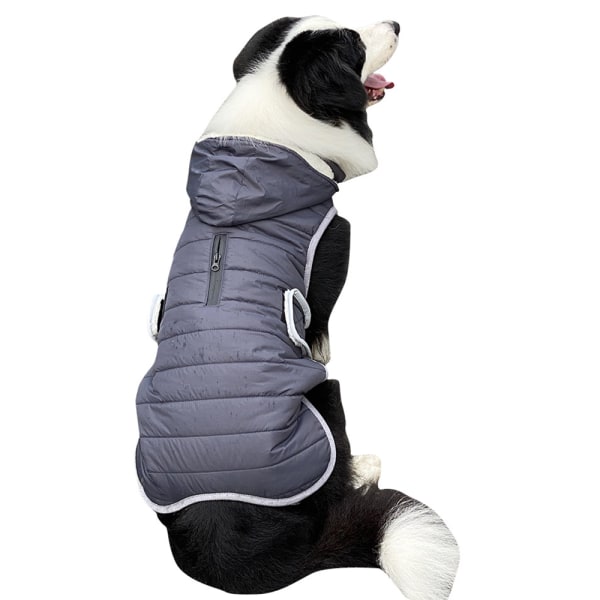 Tummanharmaa hupullinen lemmikkikoiran talvitakki lämmin takki koira