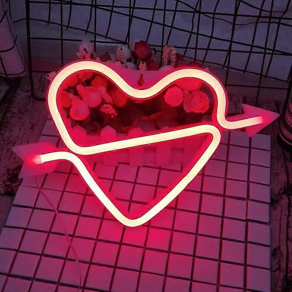Neon Ljus Rosa Röda Läppar LED Neonskylt USB / Batteridriven Hem Bröllopsfest Alla hjärtans dag Väggdekoration Neon (Läppar - Röd) A