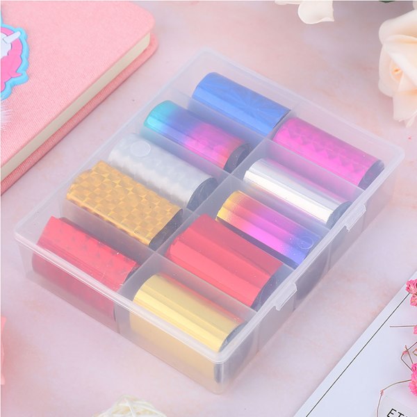 10 Ruller   Æske Neglekunst Overførselsklistermærker MiX Farve Folie Stjerneklar Himmel Glitter Negle Wraps TZ15