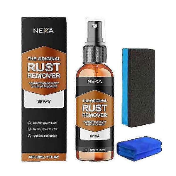 NEXA Rustfjerner Spray – Hurtigvirkende Multi-Overfladerenser | Fjerner Rust, 50 ml (30 ml med håndklædesvamp) A