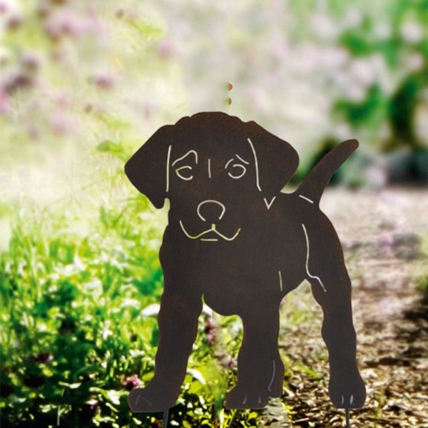 Metall Hund Trädgård Staty Hund Dekor Silhouette Stake Djur