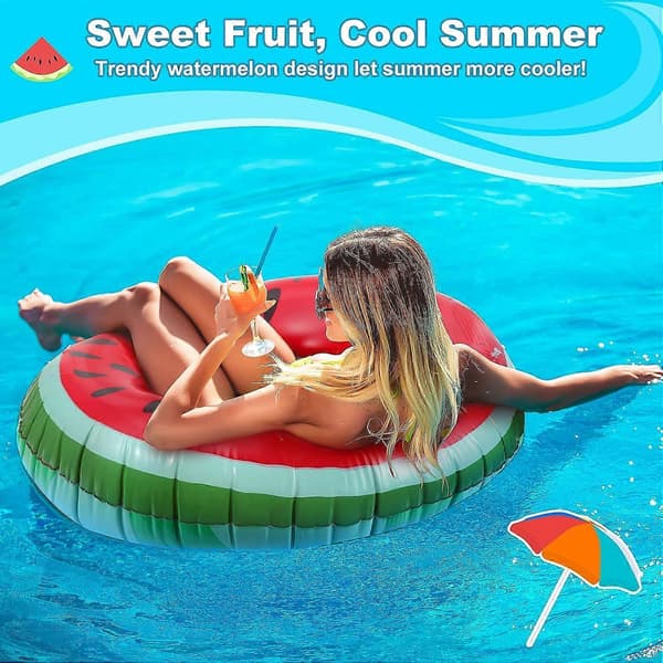 Uppblåsbar poolflotte, vattenmelonformad sommarpool simflotte ring floatie, vattenkul strandfest sommarsimflotte för barn vuxna A