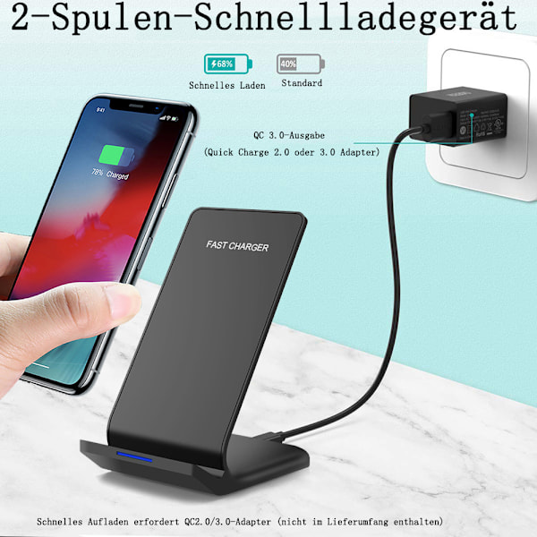 Hurtig trådløs oplader, Qi trådløs oplader til iPhone 13/12/11/X/XS Max/XR/8 Plus, hurtig induktiv ladestation til Samsung Galaxy S22 S21NANAMI