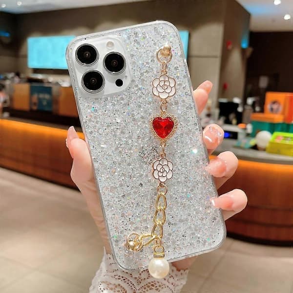 Glitter Epoxy TPU-deksel til iPhone 15 Pro Max Støtsikkert telefondeksel med armbåndsrem A