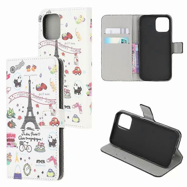 Fodral för iPhone 13 Mini Eiffeltornet Målad Läder Kortplats Plånbok Tryck Nr7539